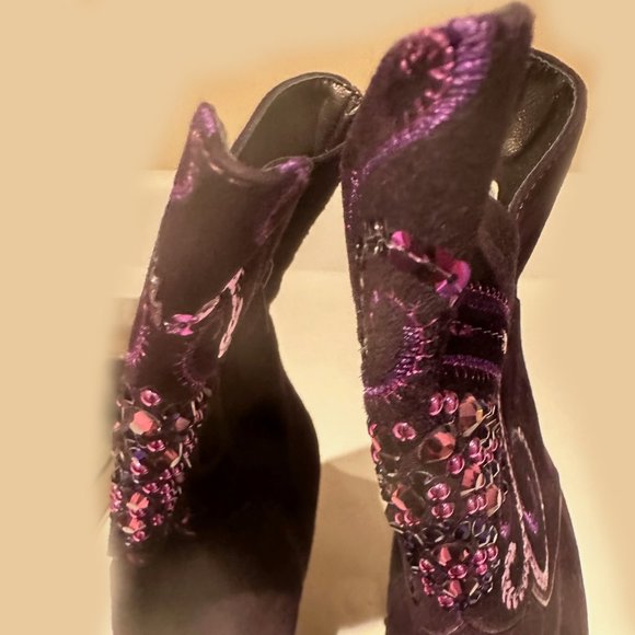 RARE! NWOT Moda di Fausto Purple Suede Sequin Heeled Ankle Boots. - Picture 6 of 10